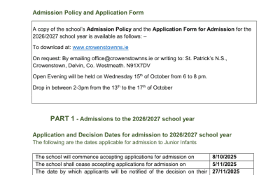 Annual Admission Notice 2026/2027 school year